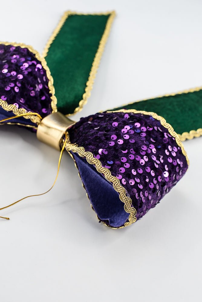 Purple & Green Mardi Gras Sequin Velvet Bow - 12" - Greenery MarketSeasonal & Holiday Decorations64073MG
