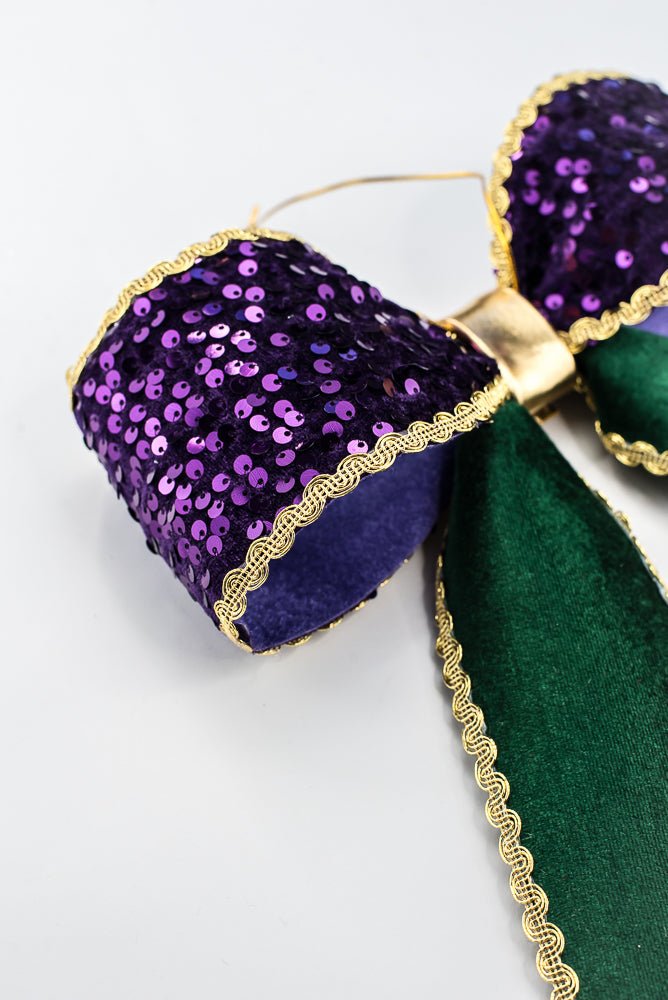 Purple & Green Mardi Gras Sequin Velvet Bow - 12" - Greenery MarketSeasonal & Holiday Decorations64073MG