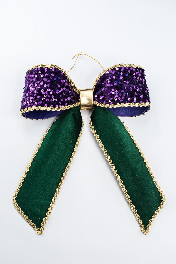 Purple & Green Mardi Gras Sequin Velvet Bow - 12" - Greenery MarketSeasonal & Holiday Decorations64073MG