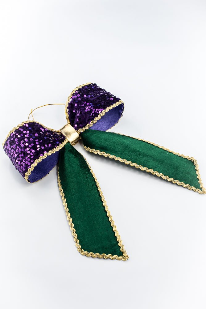 Purple & Green Mardi Gras Sequin Velvet Bow - 12" - Greenery MarketSeasonal & Holiday Decorations64073MG