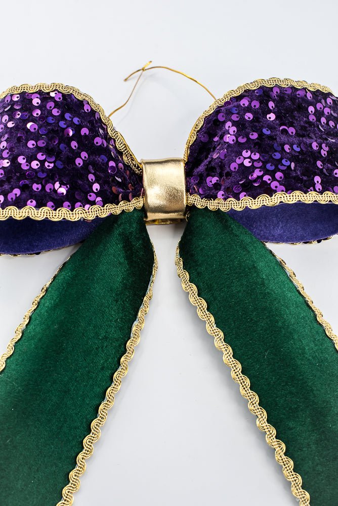 Purple & Green Mardi Gras Sequin Velvet Bow - 12" - Greenery MarketSeasonal & Holiday Decorations64073MG