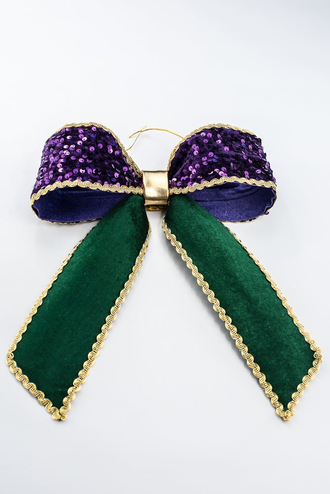 Purple & Green Mardi Gras Sequin Velvet Bow - 12" - Greenery MarketSeasonal & Holiday Decorations64073MG