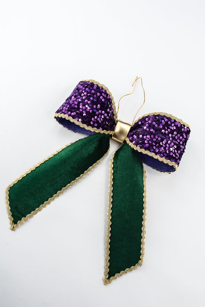 Purple & Green Mardi Gras Sequin Velvet Bow - 12" - Greenery MarketSeasonal & Holiday Decorations64073MG
