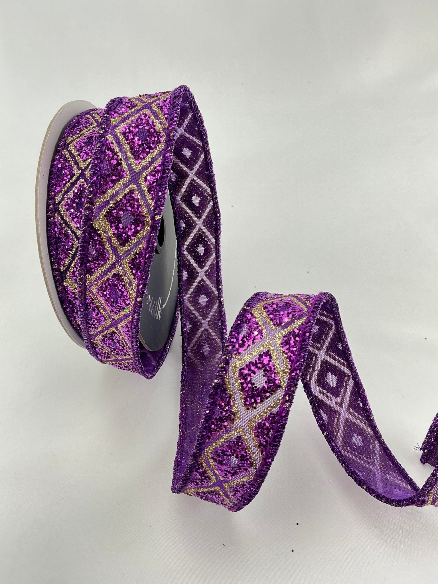 Purple, marquise diamond, farrisilk wired ribbon - Greenery Market