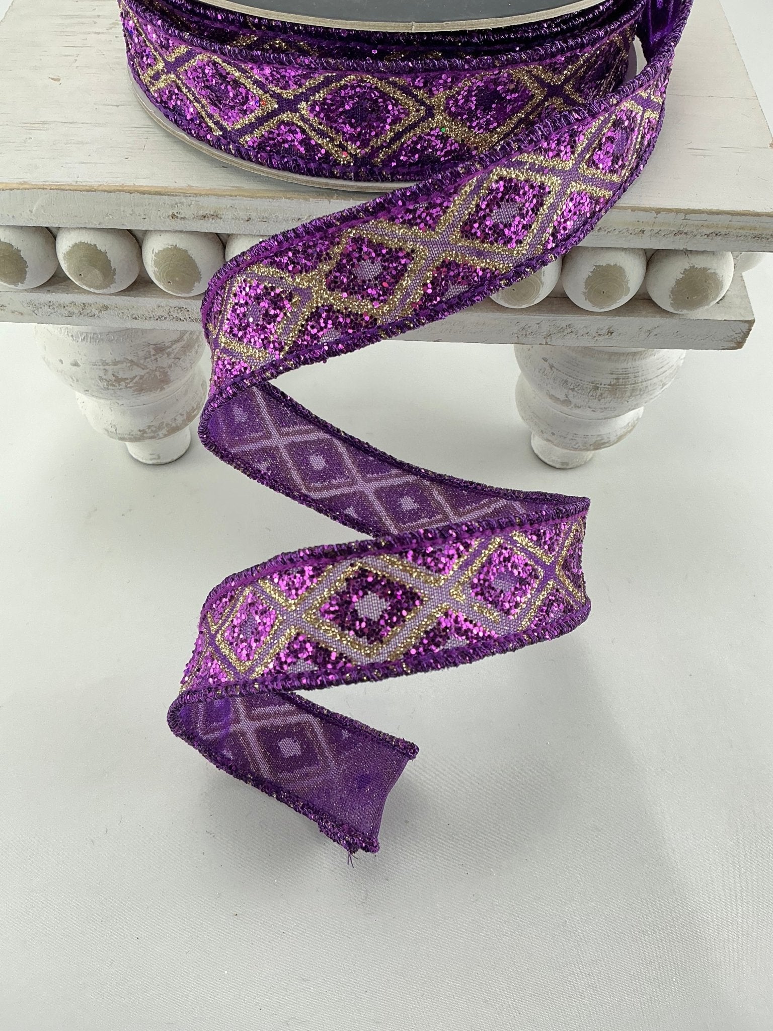 Purple, marquise diamond, farrisilk wired ribbon - Greenery Market