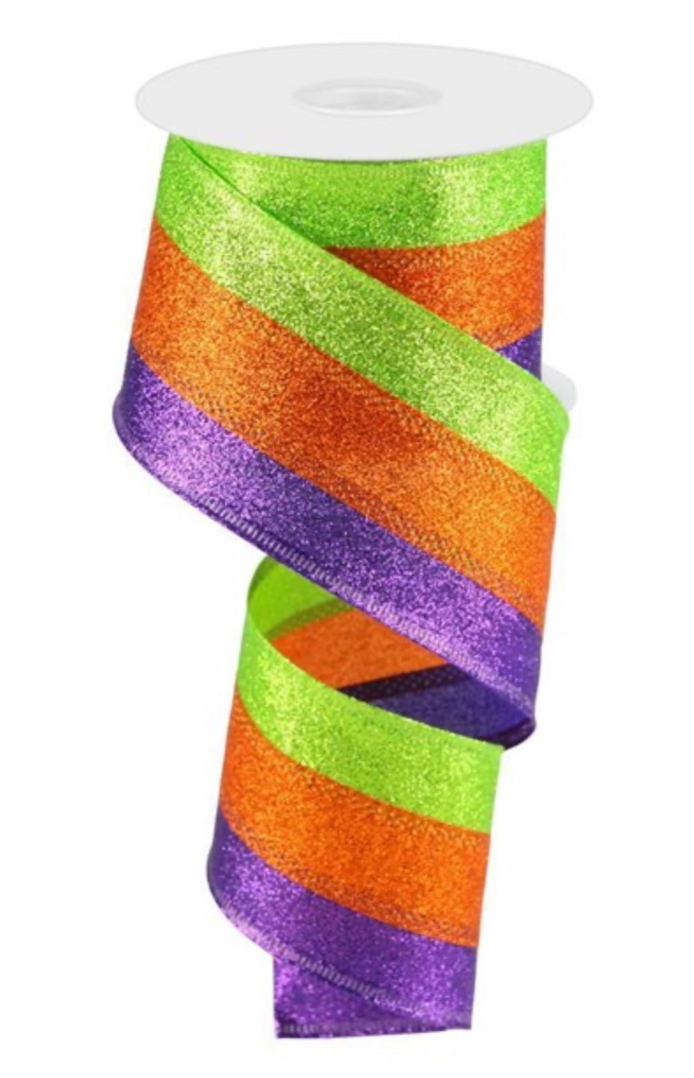 Purple, orange, and lime green glittered stripe wired ribbon 2.5” - Greenery MarketWired ribbonRGA8220E9