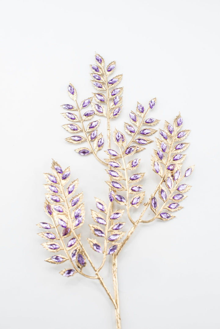 Purple Rhinestone Leaf Spray - 22.5" - Greenery MarketXAQ652-PU
