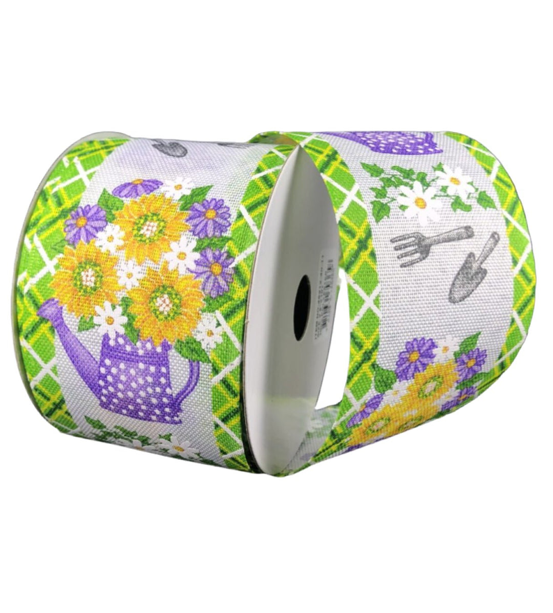 Purple Sunflower ribbon with polka dot watering can 2.5” - Greenery MarketWired ribbon45212-40-11