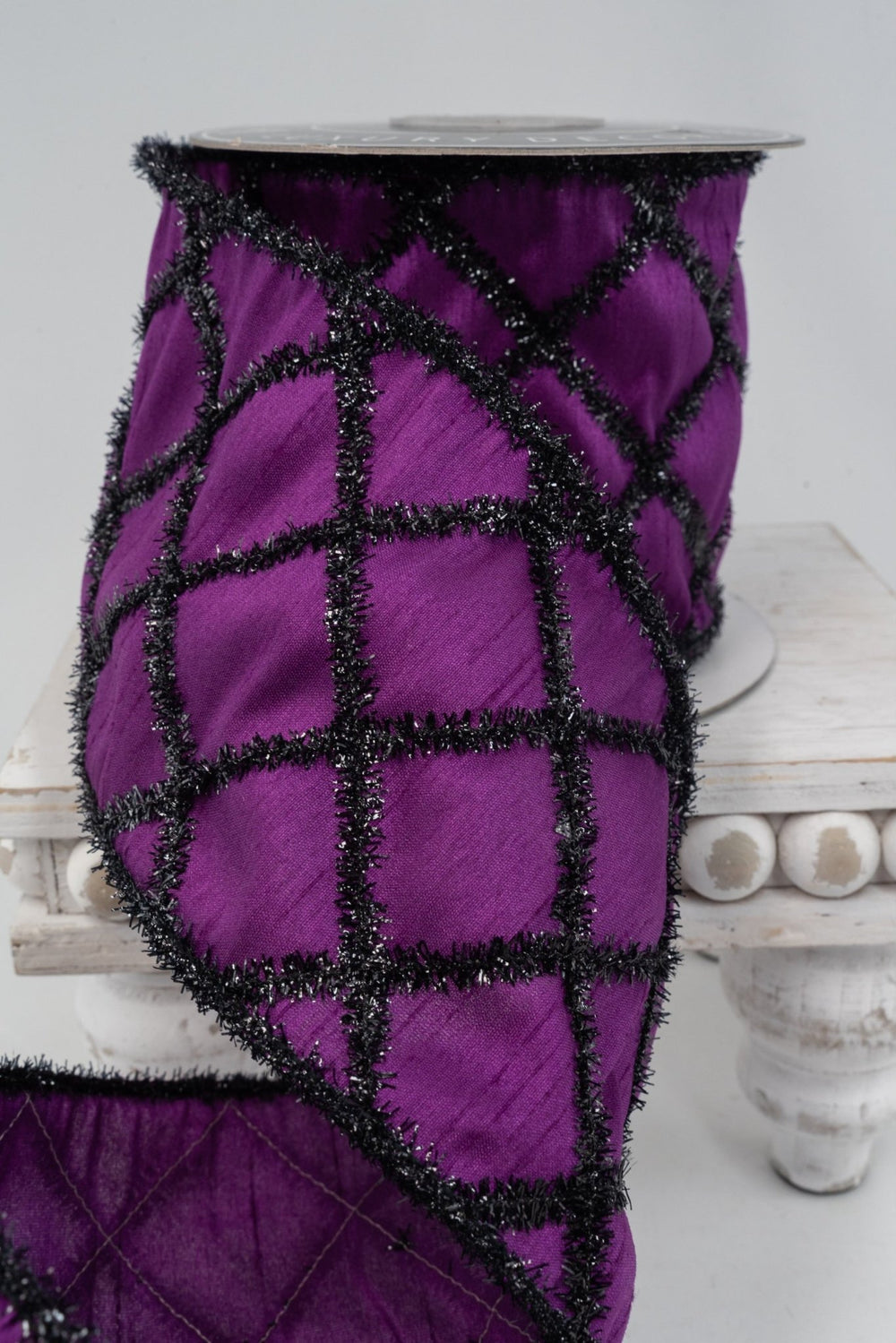 Purple Tinsel Black Diamond Dupioni Wired Ribbon - 4" - Greenery Market2116PU