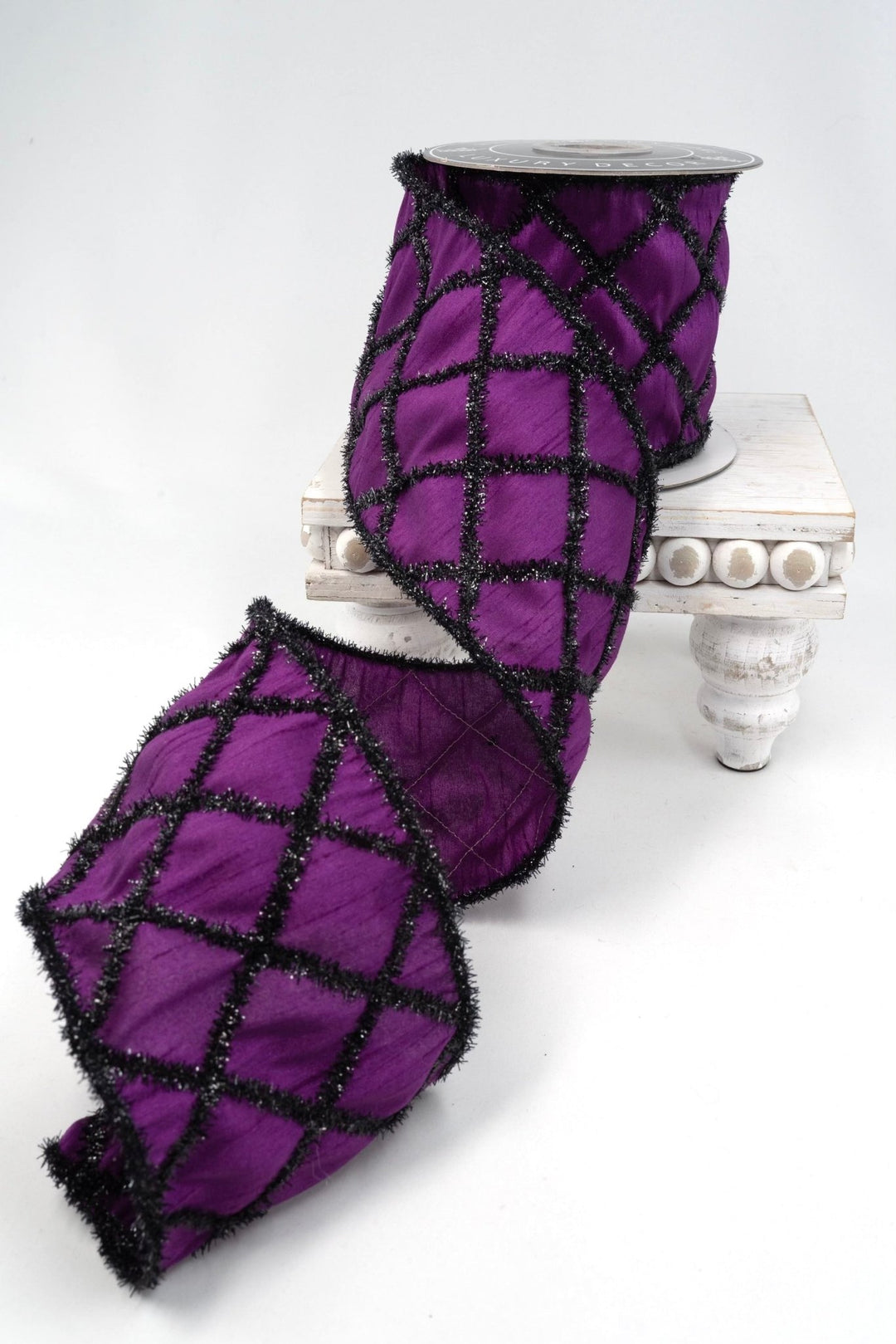 Purple Tinsel Black Diamond Dupioni Wired Ribbon - 4" - Greenery Market2116PU
