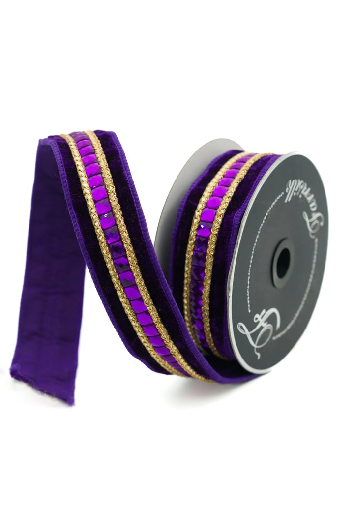 Purple velvet jewelry gemstones 1.5” farrisilk wired ribbon - Greenery MarketRibbons & TrimRG250 - 27