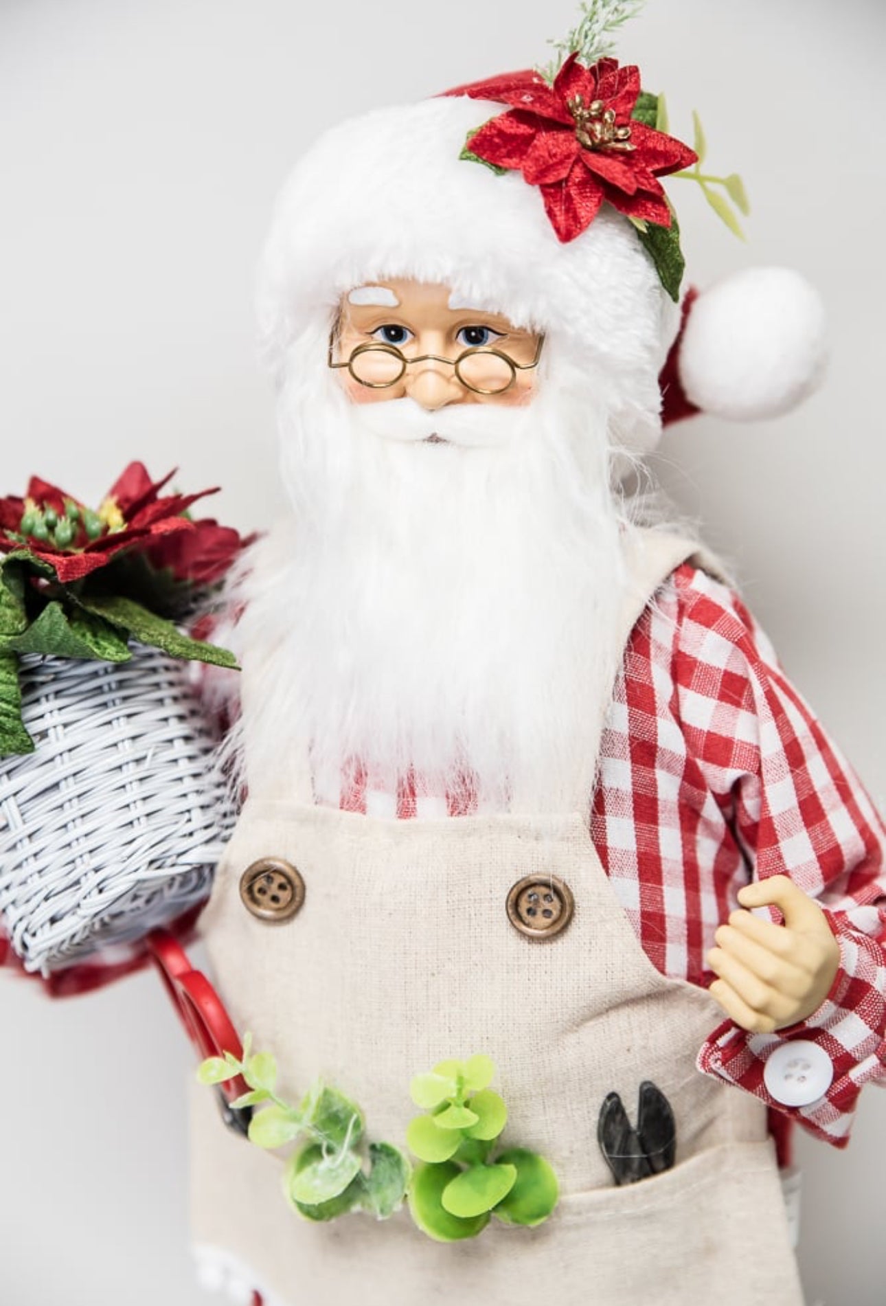 Raz Gingham gardening Santa Claus - Greenery Market