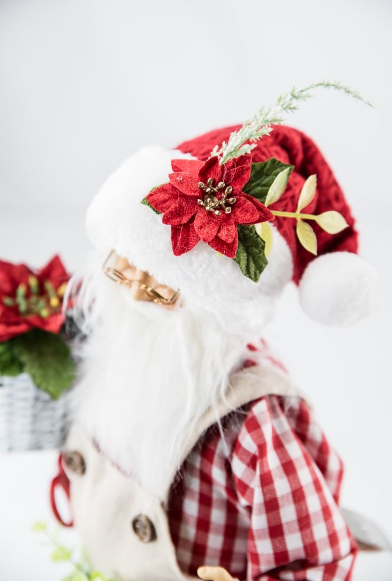 Raz Gingham gardening Santa Claus - Greenery Market