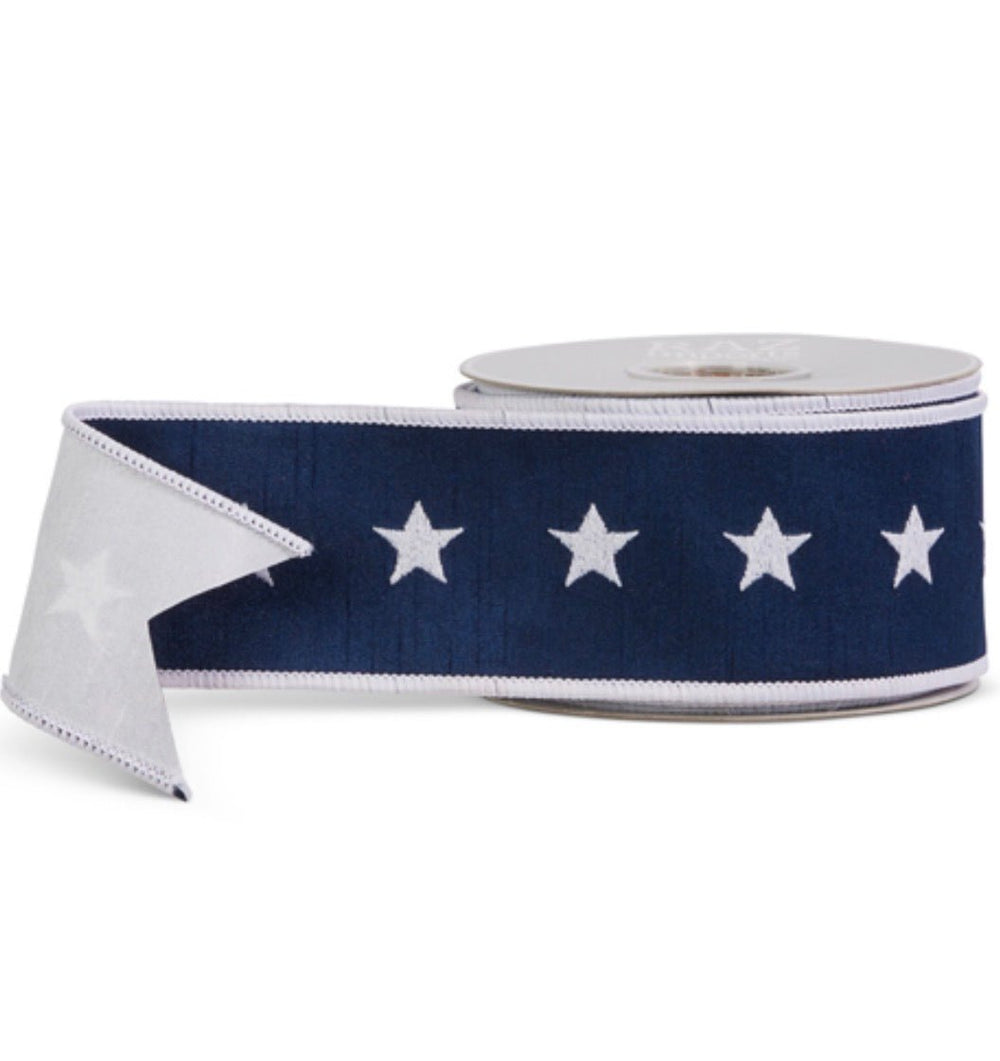 Raz Imports Blue and White Star Wired Ribbon - 2.5" - Greenery MarketR4527713