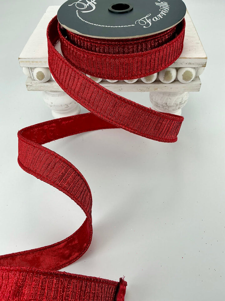 Red 1” pleated metallic farrisilk wired ribbon - Greenery MarketRibbons & TrimRK437 - 02