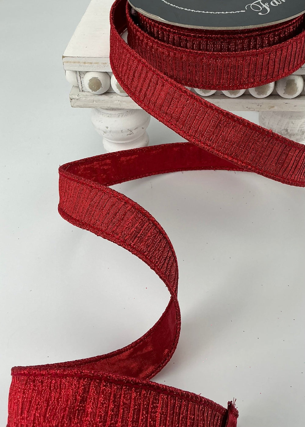 Red 1” pleated metallic farrisilk wired ribbon - Greenery MarketRibbons & TrimRK437 - 02