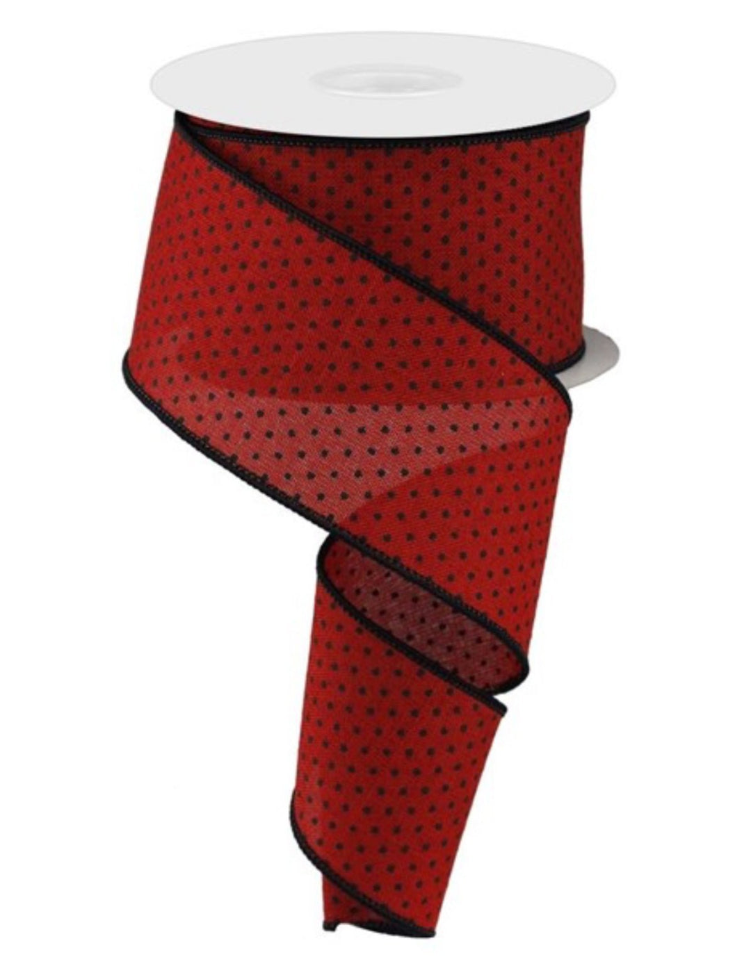 Red and black Swiss dots on royal 2.5” - Greenery MarketWired ribbonRG01686MA