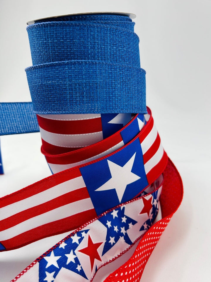 Red and Blue Fun Stars Patriotic Bow Bundle x 4 Ribbons - Greenery MarketWired ribbonFunstarsx4