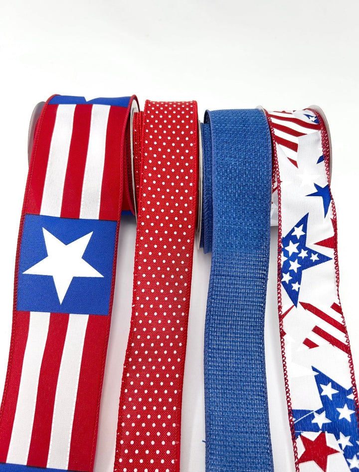 Red and Blue Fun Stars Patriotic Bow Bundle x 4 Ribbons - Greenery MarketWired ribbonFunstarsx4