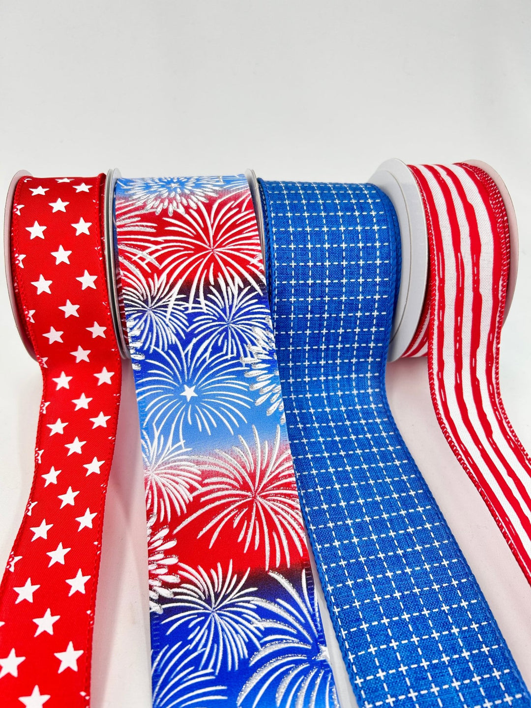 Red and Blue Patriotic Bow Bundle x 4 Ribbons - Greenery MarketWired ribbonFireworksX4