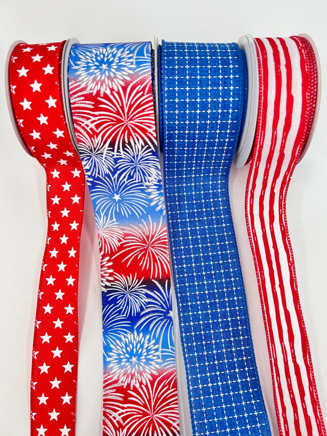 Red and Blue Patriotic Bow Bundle x 4 Ribbons - Greenery MarketWired ribbonFireworksX4