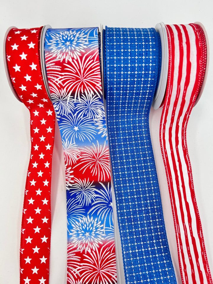 Red and Blue Patriotic Bow Bundle x 4 Ribbons - Greenery MarketWired ribbonFireworksX4