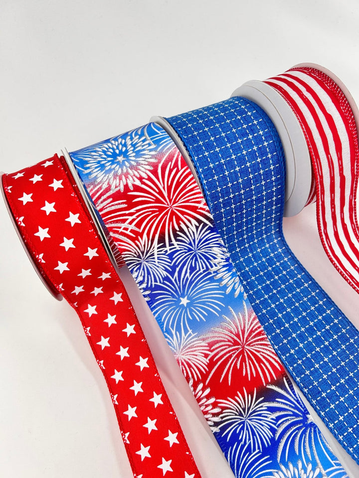 Red and Blue Patriotic Bow Bundle x 4 Ribbons - Greenery MarketWired ribbonFireworksX4