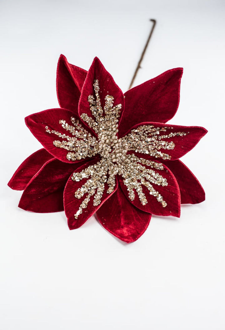 Red and gold poinsettia stem - Greenery Market84562