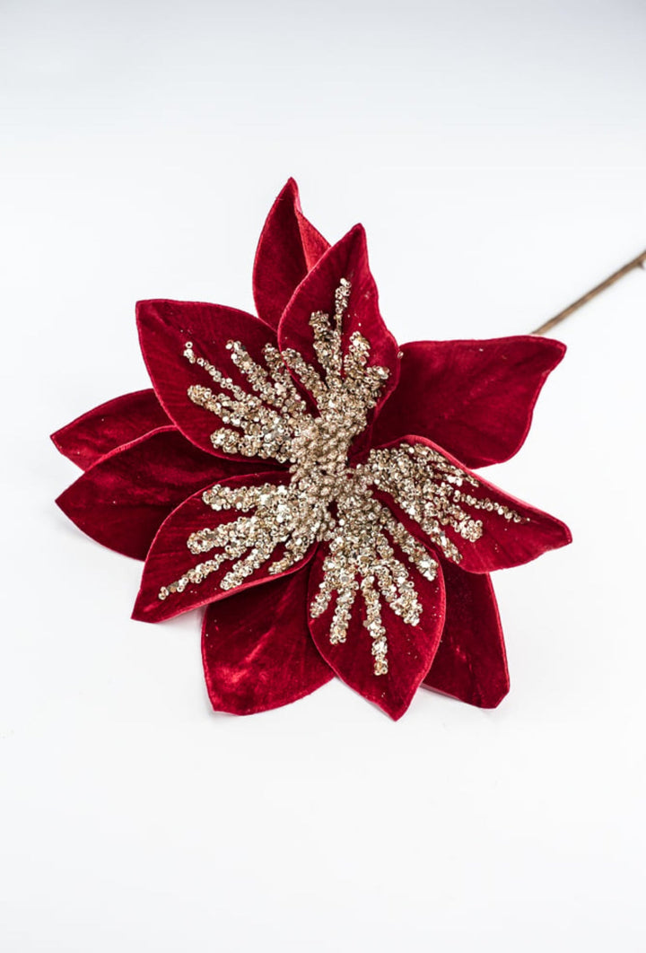 Red and gold poinsettia stem - Greenery Market84562