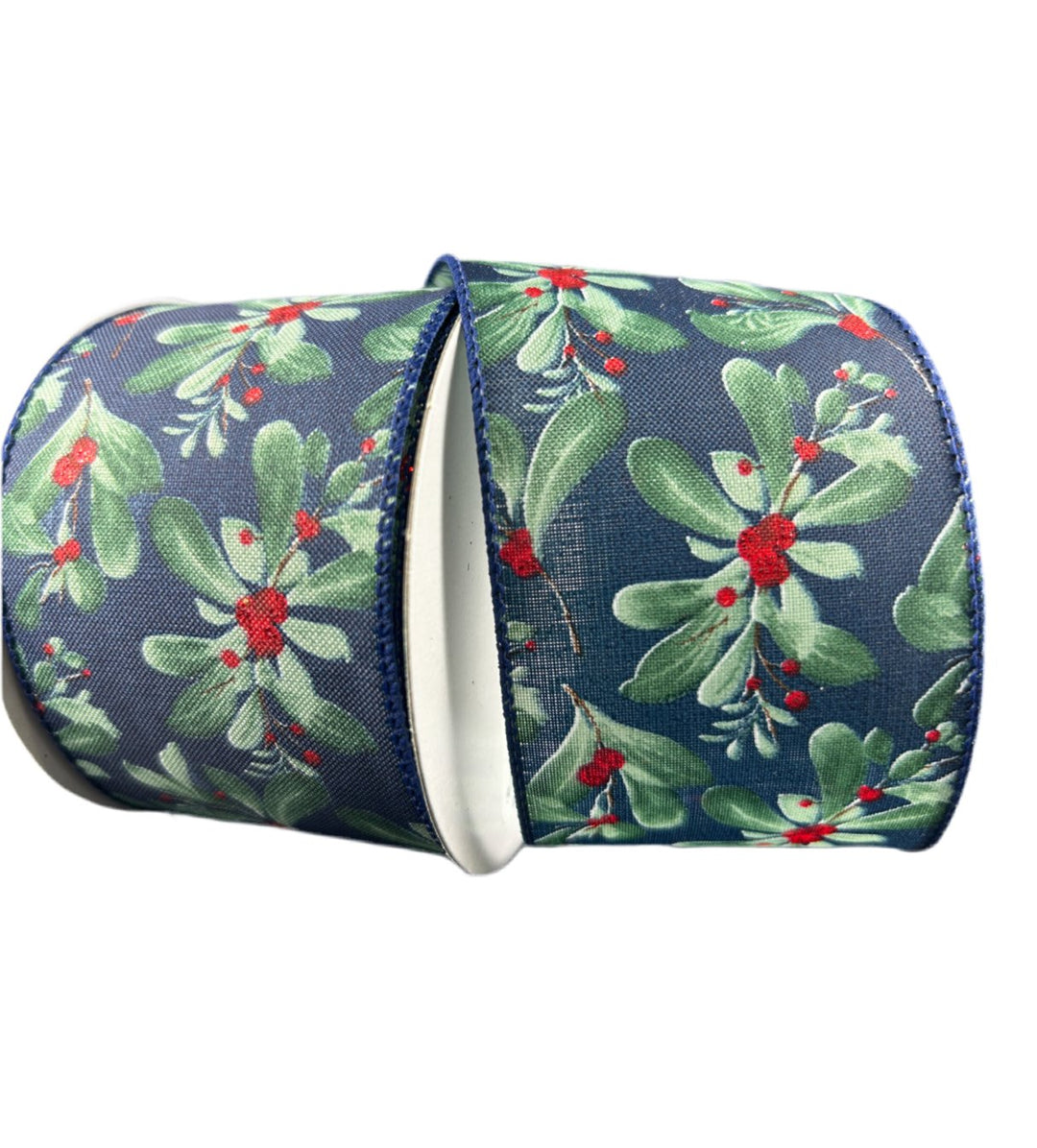 Red and green berries on navy blue wired ribbon 2.5” - Greenery MarketWinter and Christmas71482 - 40 - 27