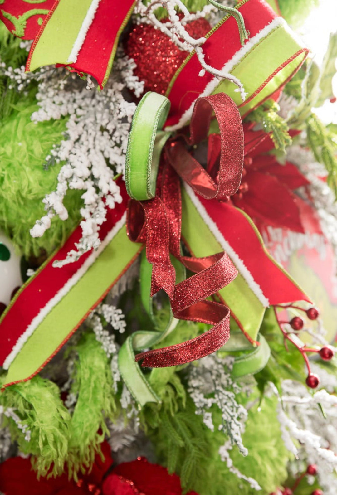 Red and green fur felt stripe wired ribbon - 2.5” - Greenery MarketMTX64987