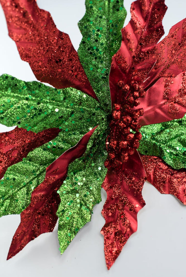 Red and green glitter poinsettia - Greenery MarketWinter and Christmas86068RDGN