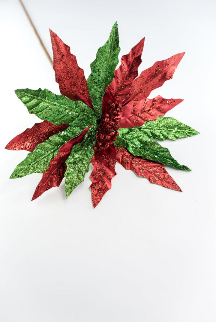 Red and green glitter poinsettia - Greenery MarketWinter and Christmas86068RDGN