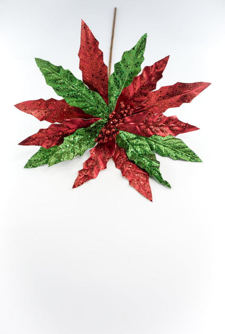 Red and green glitter poinsettia - Greenery MarketWinter and Christmas86068RDGN