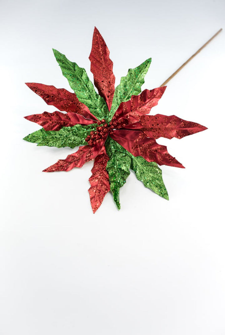 Red and green glitter poinsettia - Greenery MarketWinter and Christmas86068RDGN