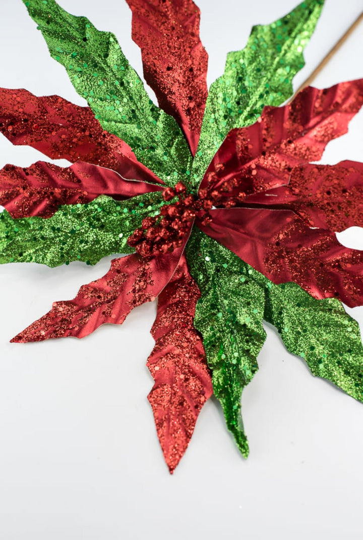 Red and green glitter poinsettia - Greenery MarketWinter and Christmas86068RDGN