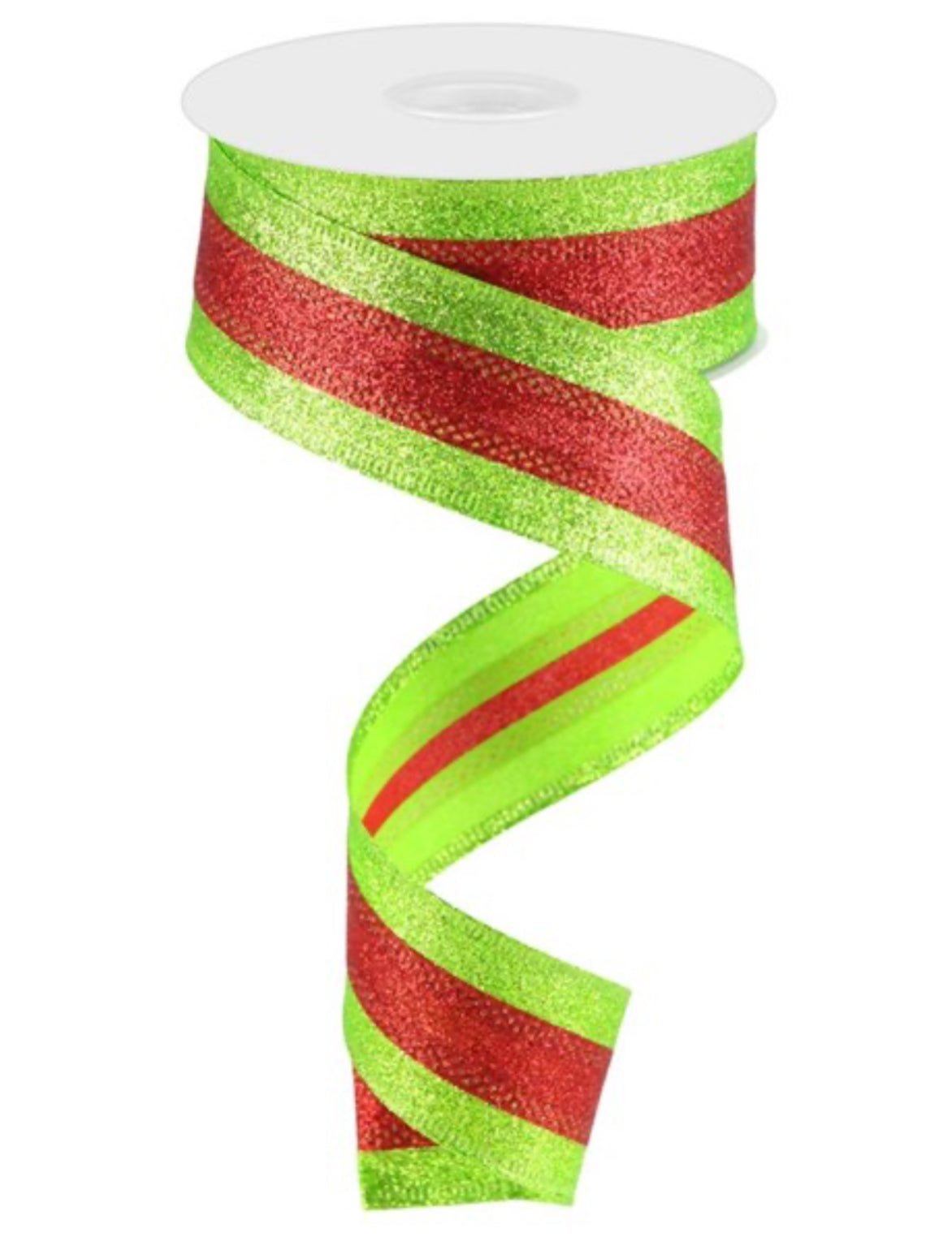 Red and green glitter stripe wired ribbon, 1.5” - Greenery Marketwired ribbonRGA8219WY
