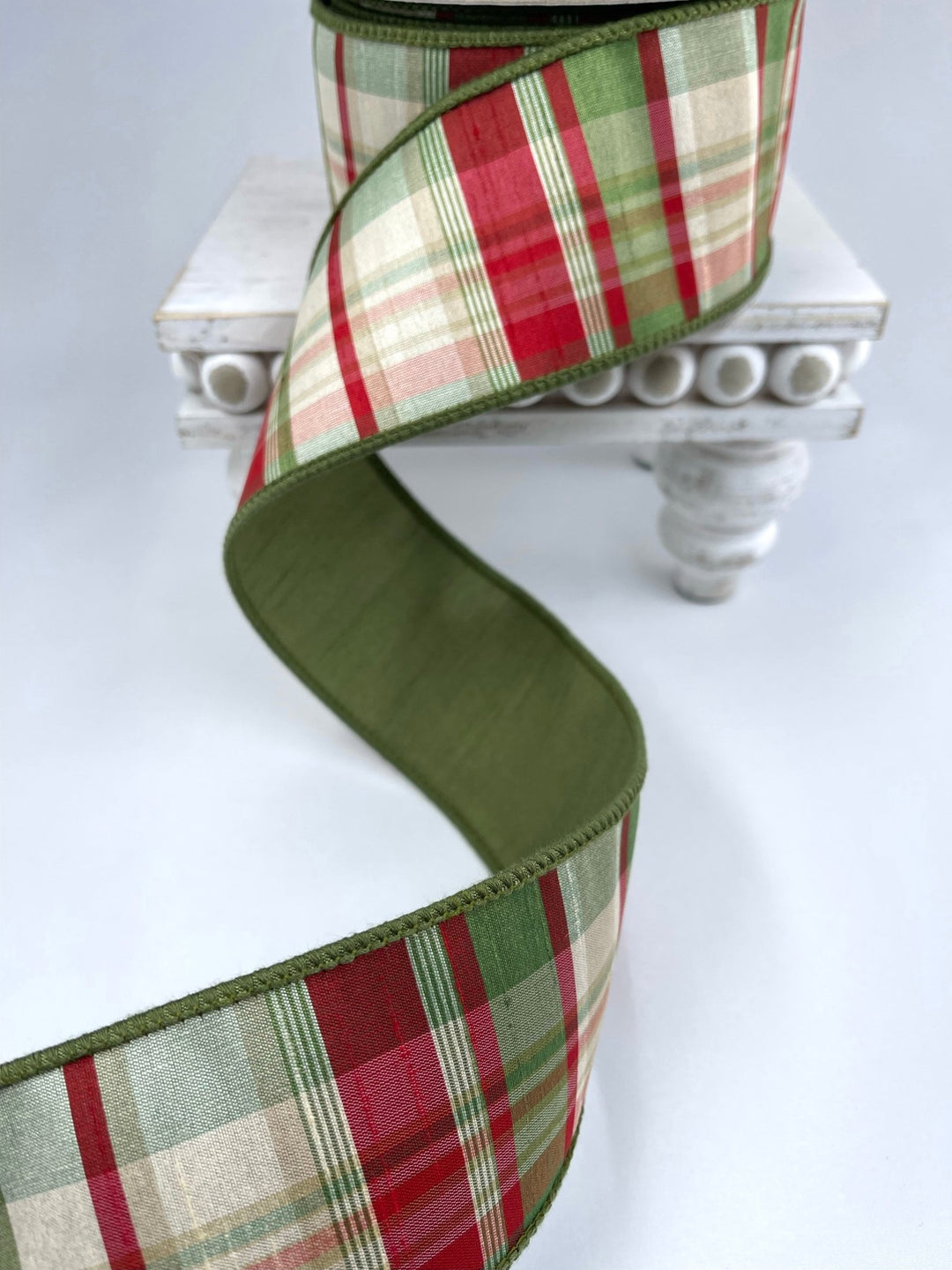 Red and green holiday plaid ribbon - 2.5” - Greenery MarketWired ribbon237107