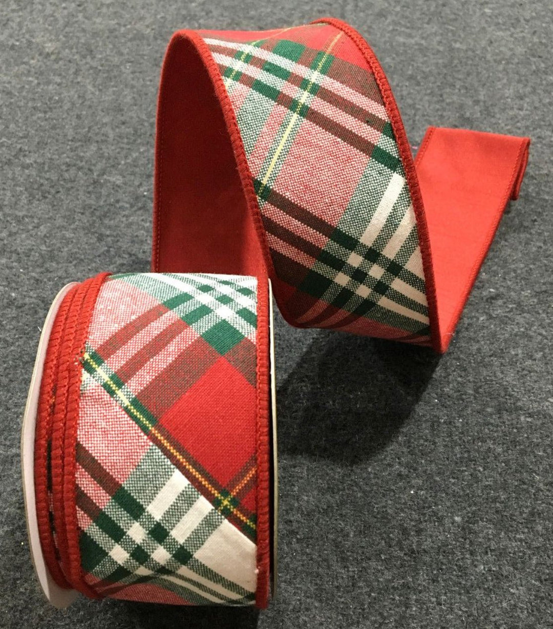 Red and green holiday plaid ribbon - 2.5” - Greenery MarketWired ribbon237111