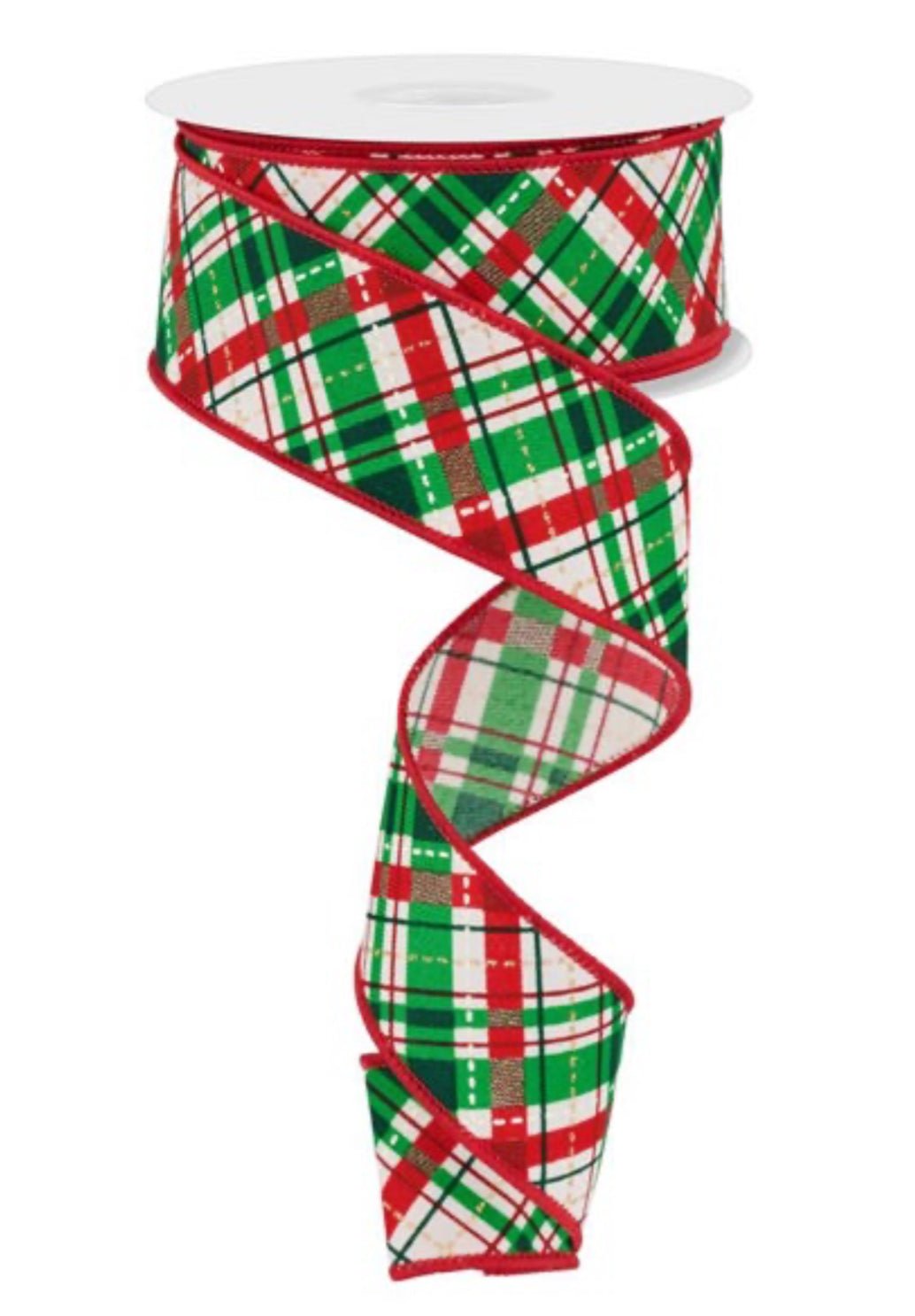 Red and green holiday plaid wired ribbon, 1.5" - Greenery MarketRGE179445