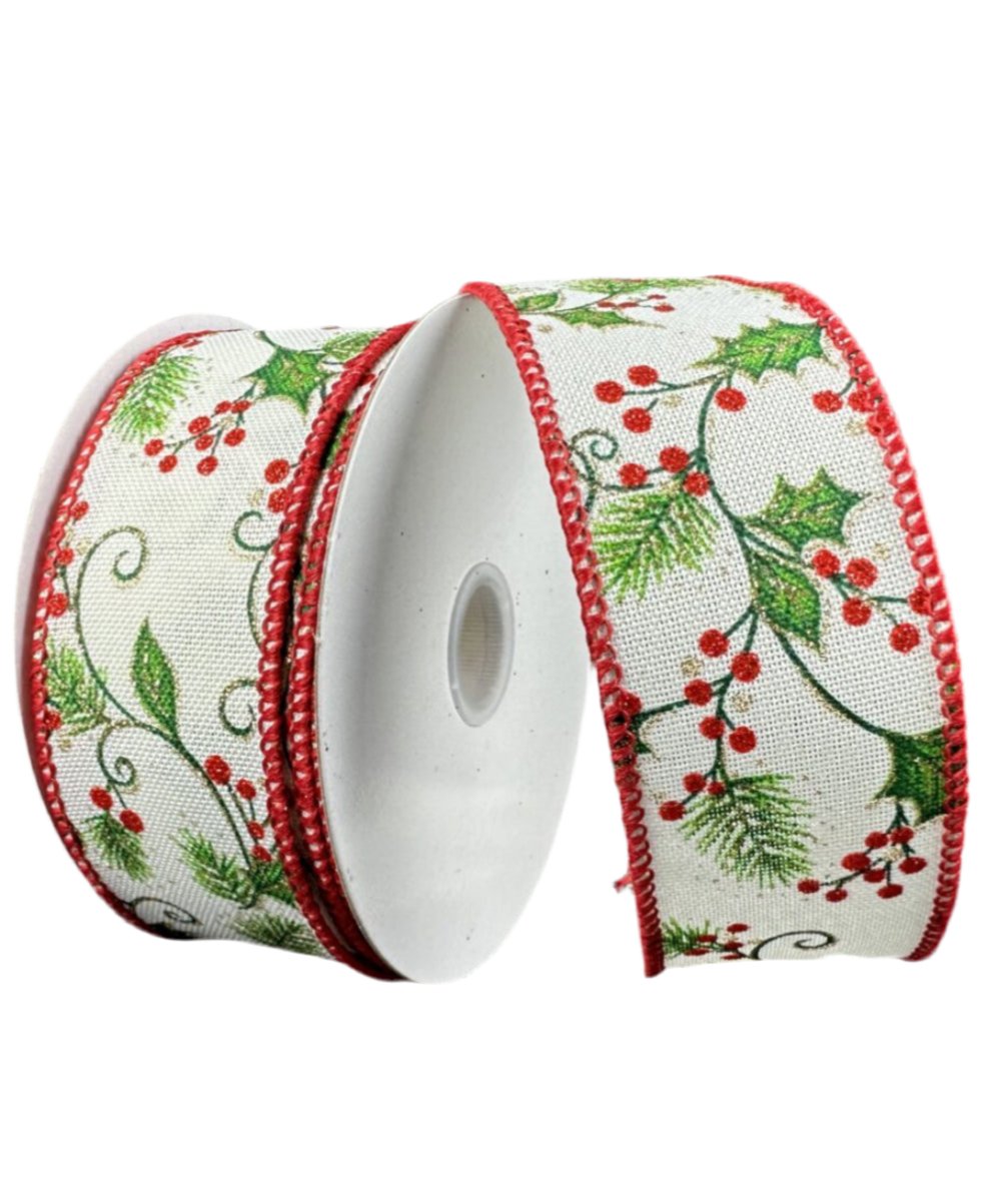 Red and green holly wired ribbon - 1.5” - Greenery MarketWired ribbon71310 - 09 - 01