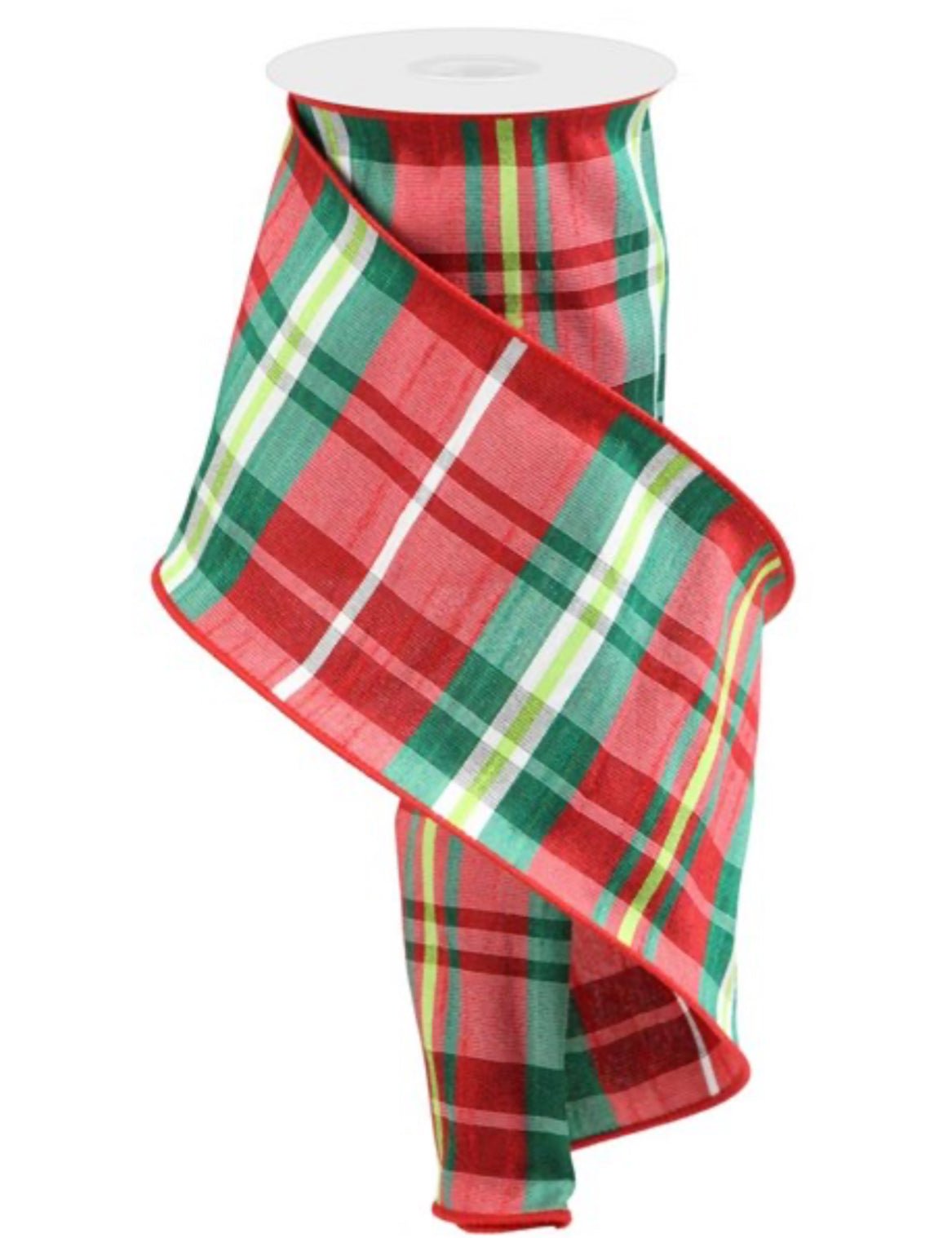 Red and green plaid 4” wired ribbon - lime and emerald - Greenery MarketWired ribbonRGC13332W