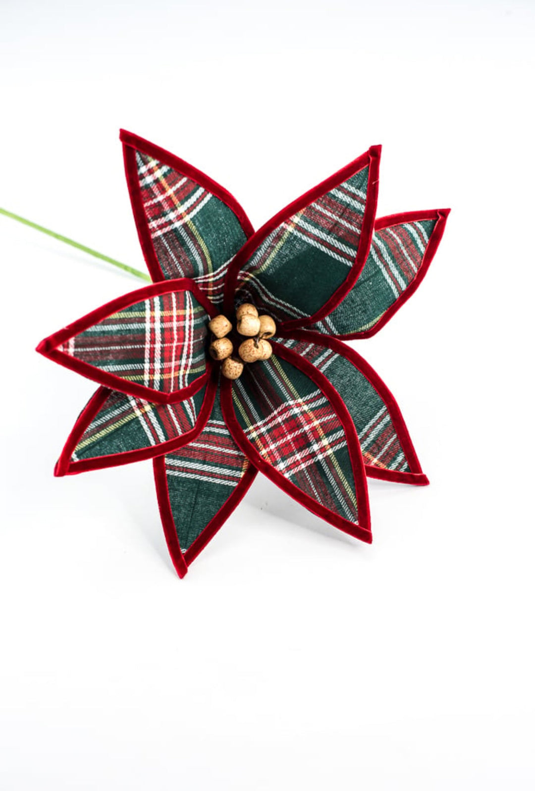 Red and green plaid poinsettia stem - Greenery Market86118RWG