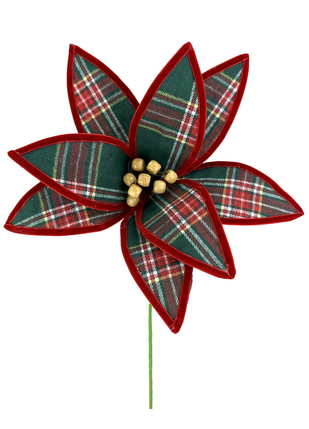 Red and green plaid poinsettia stem - Greenery Market86118RWG