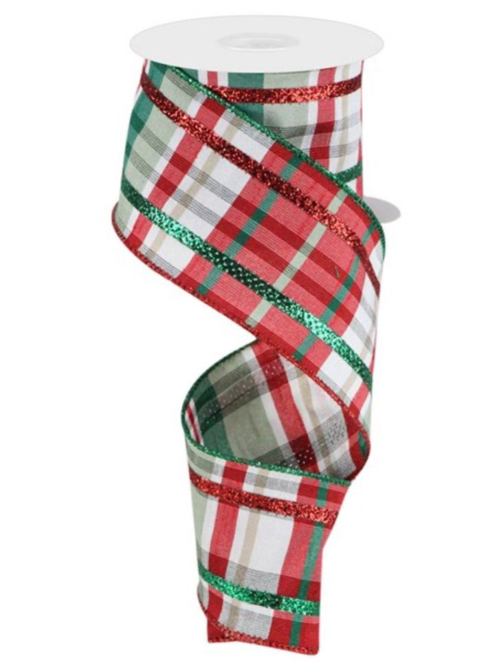 Red and green plaid with glitter stripe 2.5” wired ribbon - Greenery MarketWired ribbonRGP1102WJ