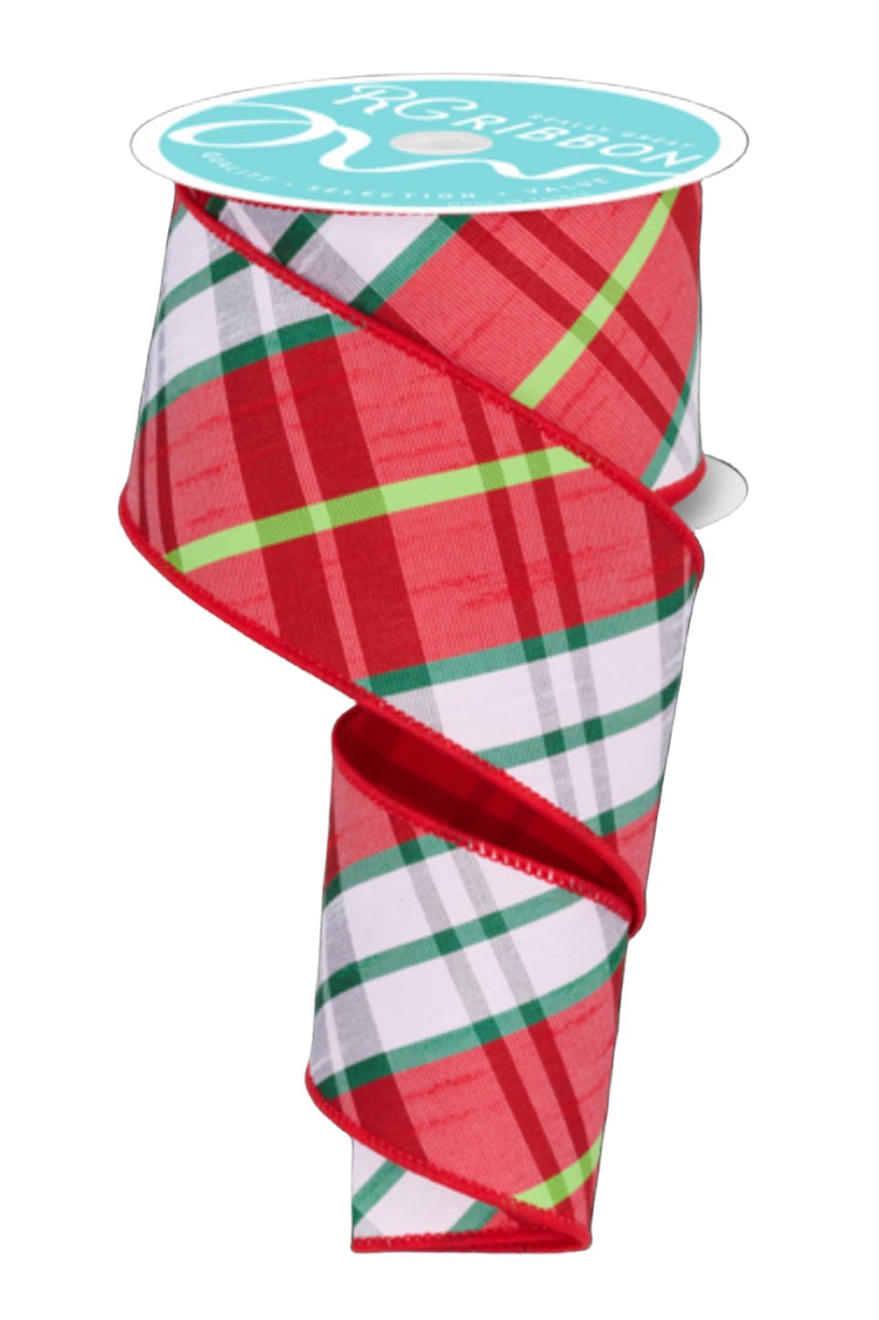 Red and green plaid with solid red fused back 2.5” wired ribbon - Greenery MarketWired ribbonRGX0116YX