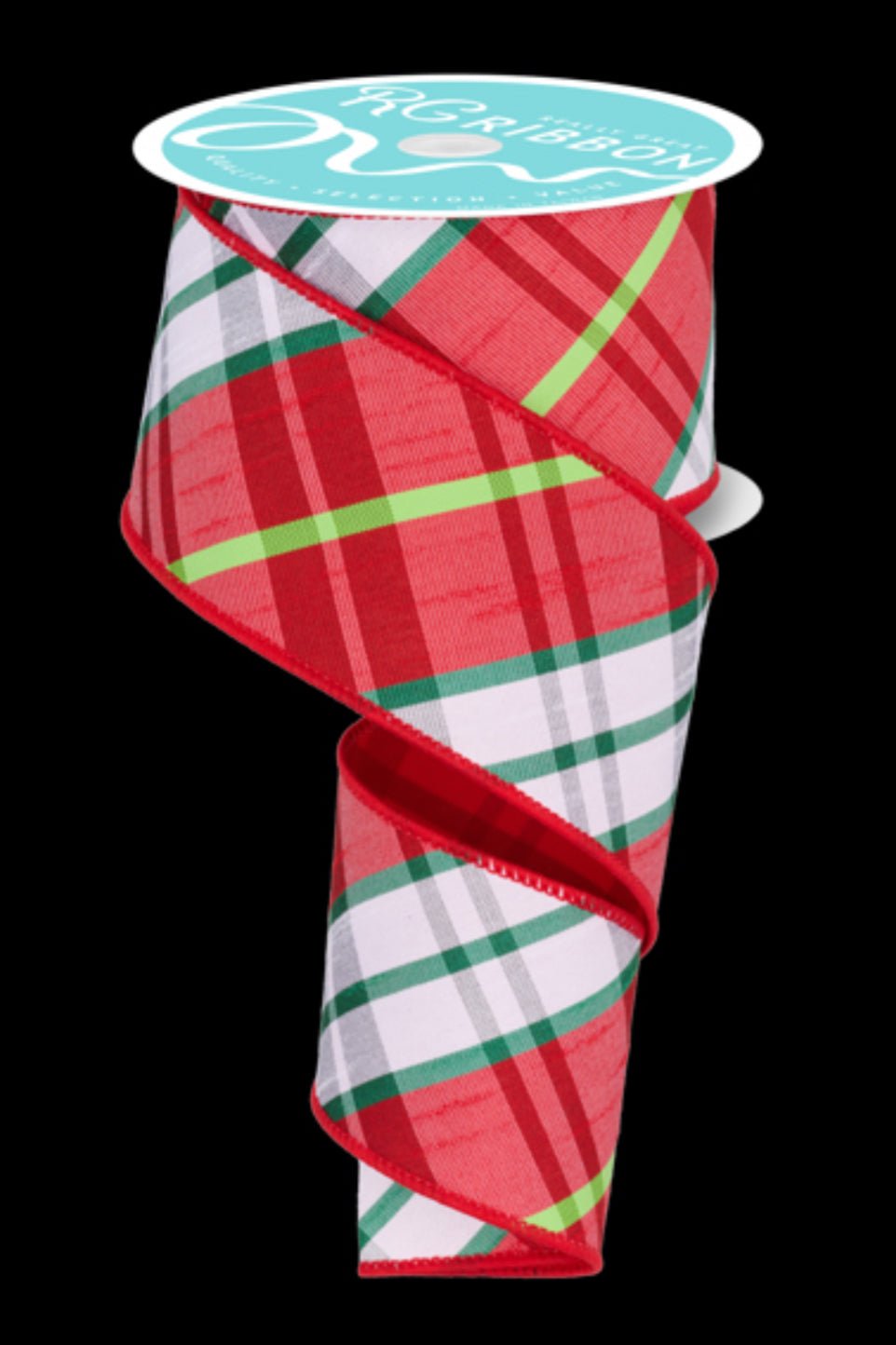 Red and green plaid with solid red fused back 2.5” wired ribbon - Greenery MarketWired ribbonRGX0116YX