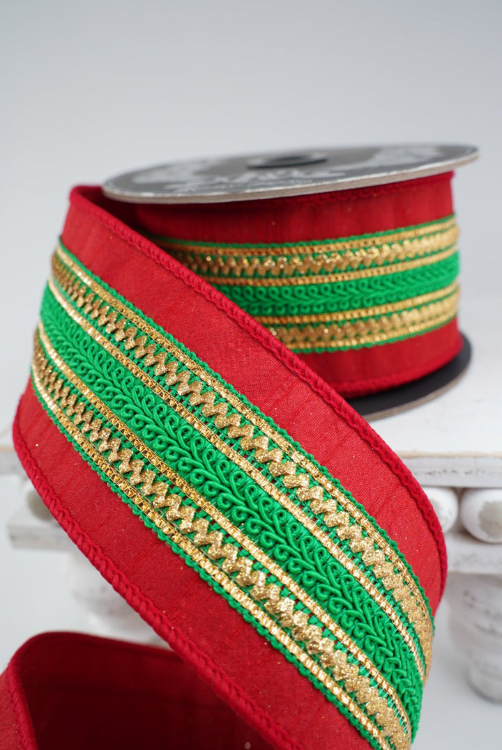 Red And Green Regal Wired Ribbon 2.5” - Greenery MarketWired ribbon94397W-985-40D