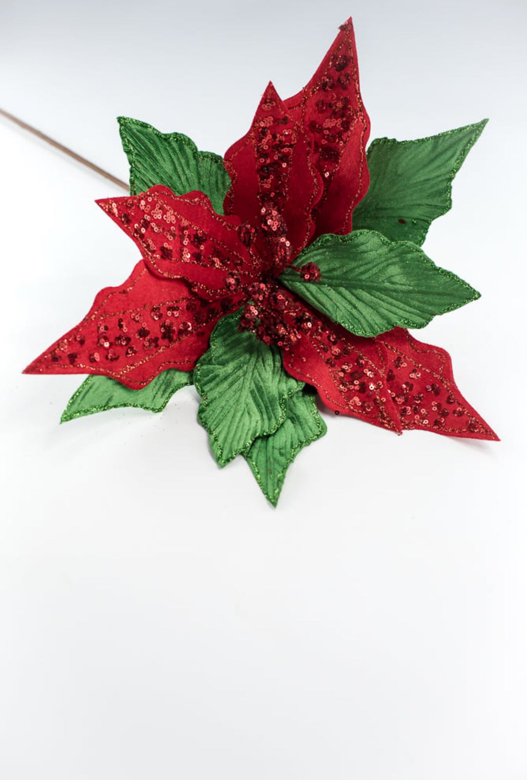 Red and green sequin and velvet poinsettia - Greenery MarketWinter and Christmas86078RDGN