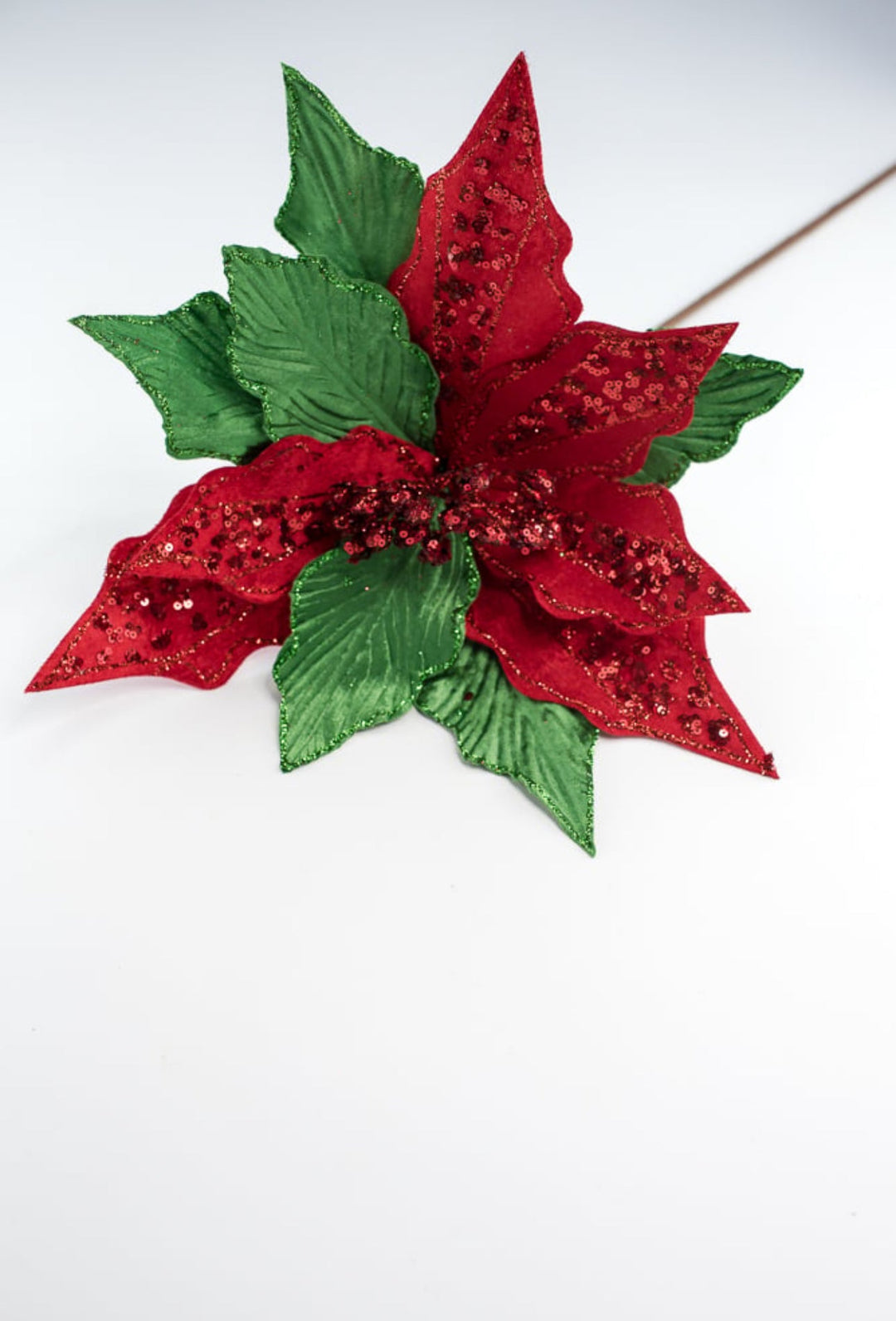 Red and green sequin and velvet poinsettia - Greenery MarketWinter and Christmas86078RDGN